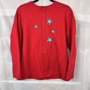 Vintage Fruit of the Loom zip up cardigan sweater checkerboard flower sz Lg